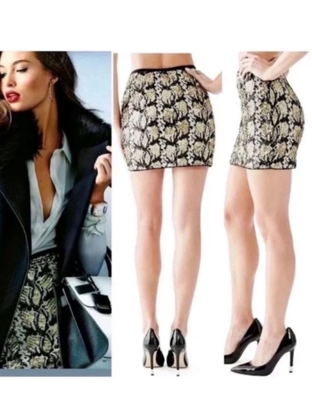 Guess Black and Gold Sequin Mini Skirt